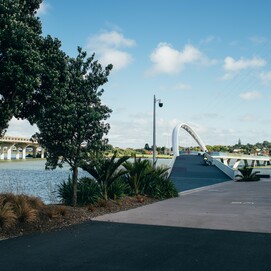 Gentle lazy breezes' lands at Te Hōpua-ā-Rangi historic causeway public space on the on the old bridge alignment