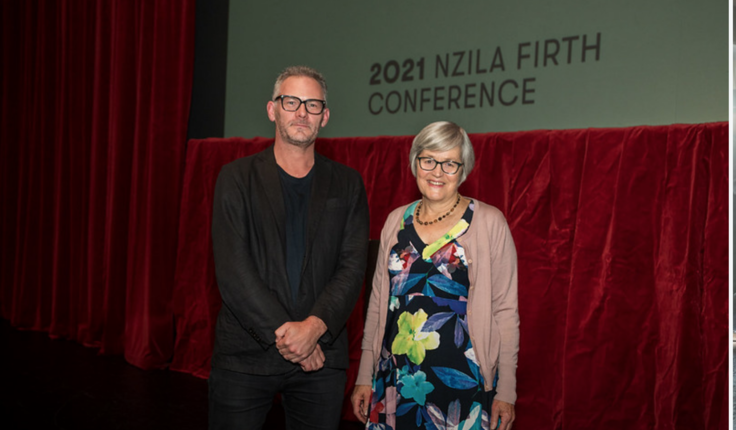 Henry Crothers with Green MP Eugenie Sage at the 2021 NZILA Firth Conference last month