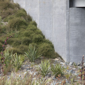 Detail of retaining superstructure with corten balustrade above_