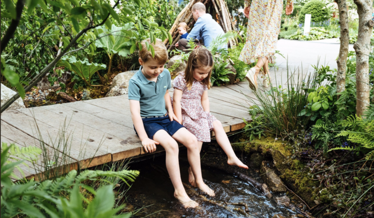 Prince George and Princess Charlotte take in their mother’s garden design. Photo credit: Matt Porteous/Kensington Palace