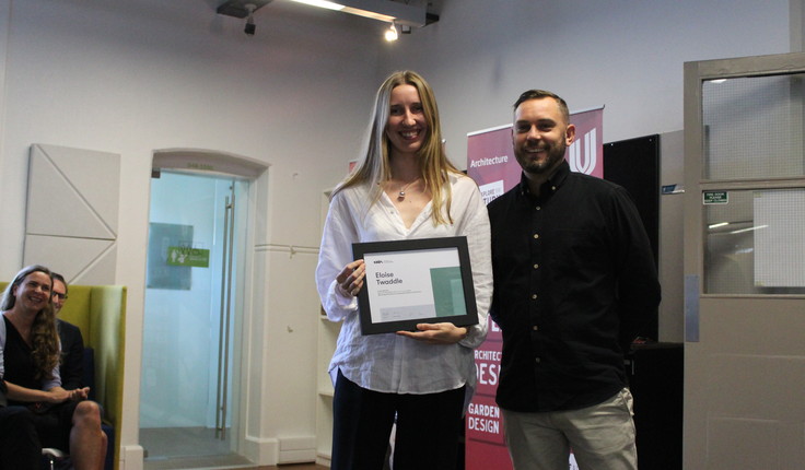 Eloise Twaddle receiving the Award for Excellence for best student in a third year from Matthew Jones (NZILA Auckland Branch Chair)