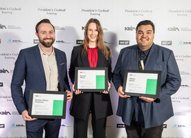 Hamish Cochrane, Hannah Wilson and William Hatton after receiving their Registration Certificates at the 2023 President's Cocktail Evening.