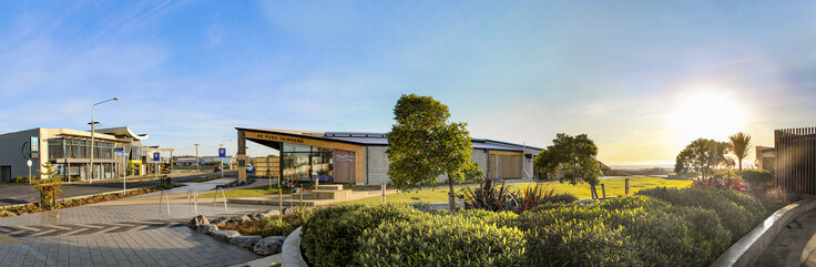 Panoramic view of the pocket park and facility from the playground.