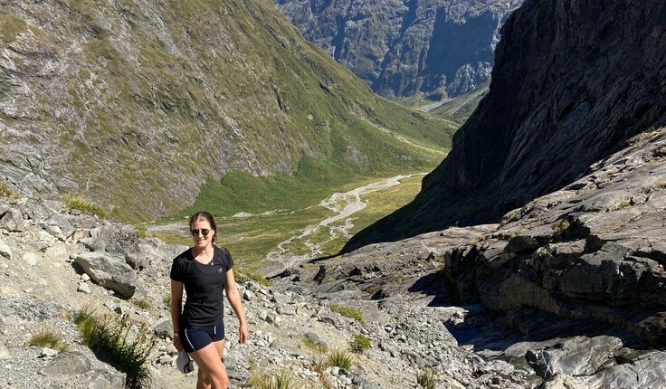 Jess McKenzie hiking up Gertrude Saddle