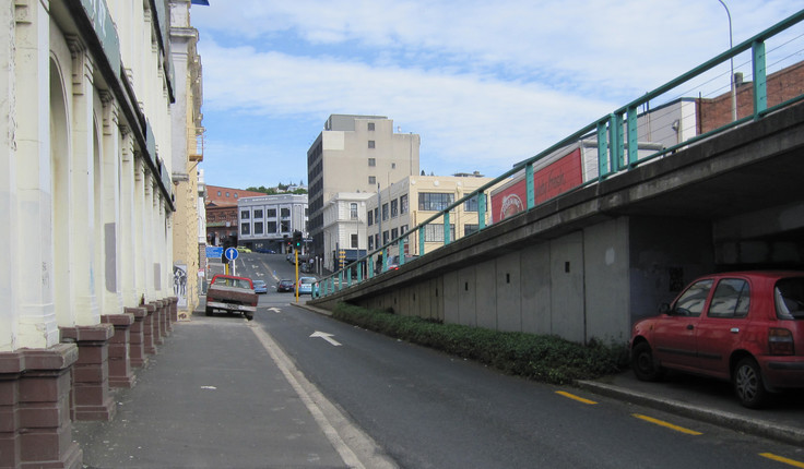 BEFORE: Jetty Street in its previous form, looking west from Vogel Street