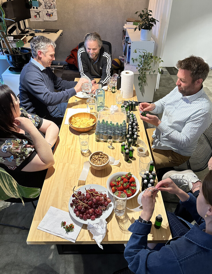 The bottling and sticker team