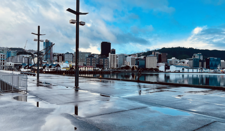 Wellington’s empty waterfront on the first day of the current level 4 lockdown.