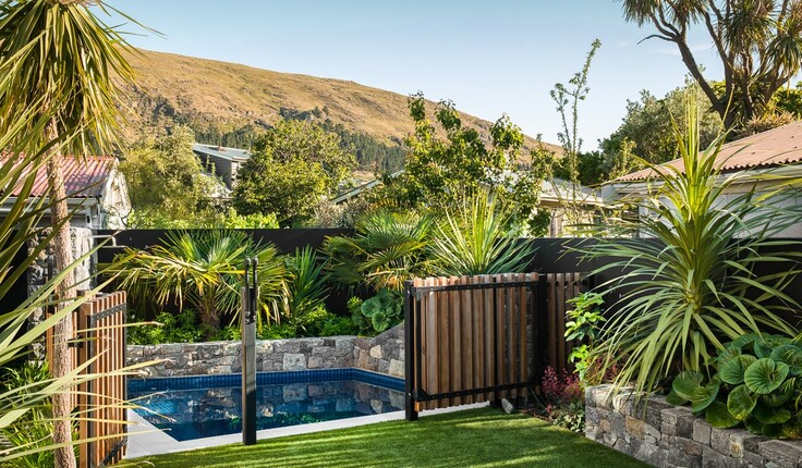The garden utilises a small space to create a sub-tropical New Zealand resort feeing.