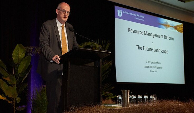 Chief Environment Court Judge David Kirkpatrick presenting to the 2022 NZILA Firth Conference in October.