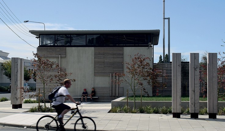 Vacuum Station ‘VS5001’ in Shirley is a new-build waste pump station, which features a landscaped community pod park out front. Image: Karen Sanderson