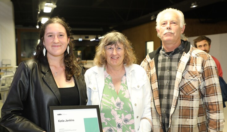 Katie Jenkins and parents after being presented her NZILA Award of Excellence