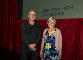 Henry Crothers with Green MP Eugenie Sage at the 2021 NZILA Firth Conference last month