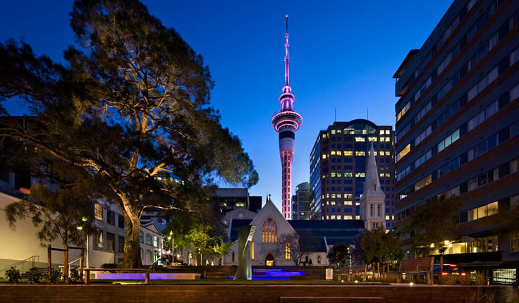 A stunning view of St Patrick’s Square and Auckland’s Sky Tower. Image credit - Simon Devitt Photography.