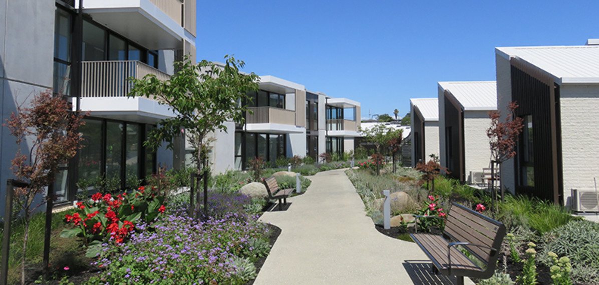 The aesthetics of the landscape areas have also been carefully considered to present a modern, lush and distinctive which moves away from the rigid formality and closed feeling of traditional retirement villages