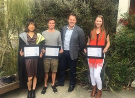 NZILA President Shannon Bray with the 3 Lincoln University award winners for the 2016 year