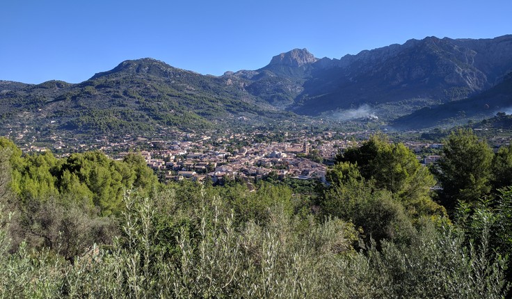 Overlooking the historic town of Soller from the historic train track there through the Tramontana Mountains, Mallorca
