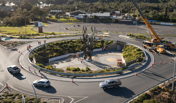 The sculpture sits in the middle of the roundabout. Photo credit: Stephen Parker