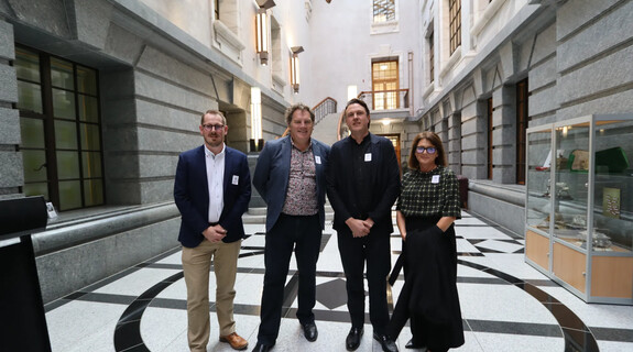 Simon Button, Shannon Bray, Ben Ormsby, and Bridget Gilbert at Parliament