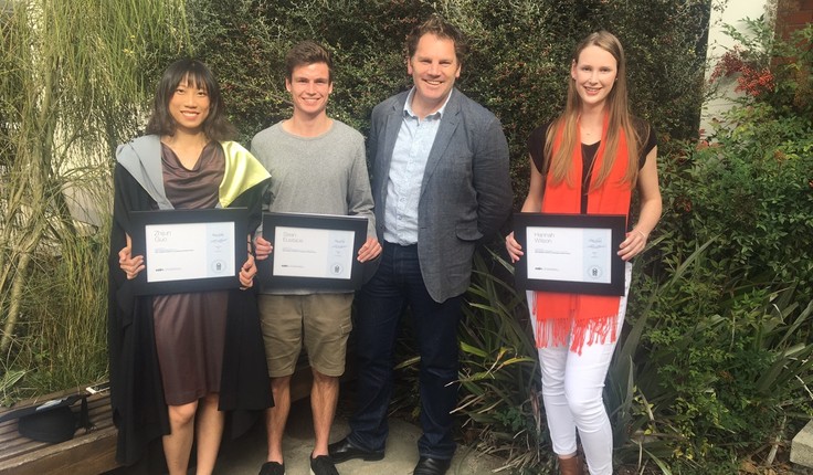 NZILA President Shannon Bray with the 3 Lincoln University award winners for the 2016 year