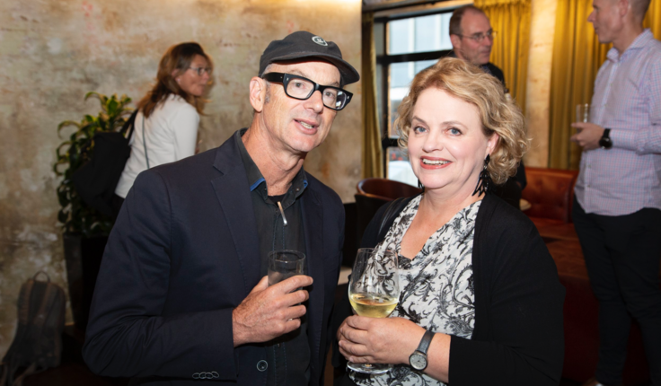 Dr Jacky Bowring with David Irwin from Isthmus at the NZILA President’s cocktail evening in 2019.