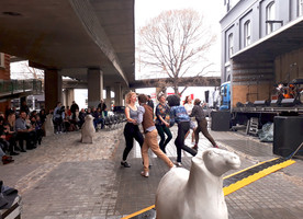 AFTER: Jetty Street enjoyed by party-goers in its new form, looking east from Vogel Street