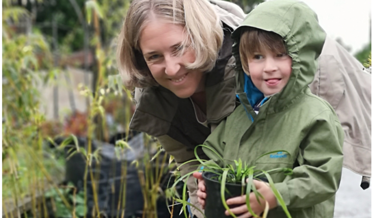 Sarah and son Angus collecting plants