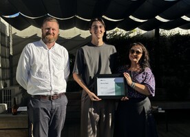 The NZILA/ Robin Gay Award of Excellence is awarded to Daniel Watt by NZILA President Debbie Tikao, and Canterbury Westland Branch outgoing Chair Jesse Byrne