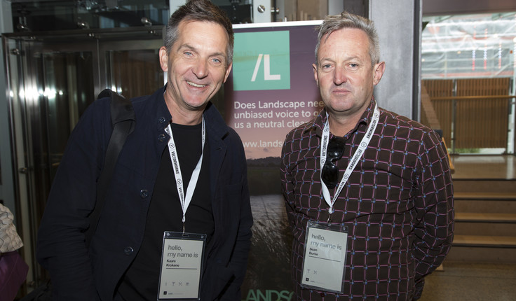 Kaare Krokene, Managing Director Australasia, Senior Architect, Snøhetta (sponsored by Isthmus) with Sean Burke.
